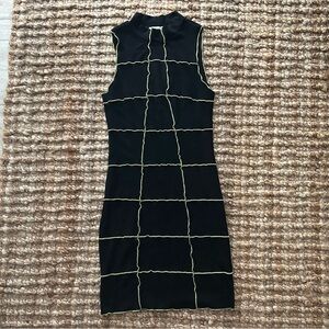 Elegant Black and Green Grid Ribbed Mini Dress